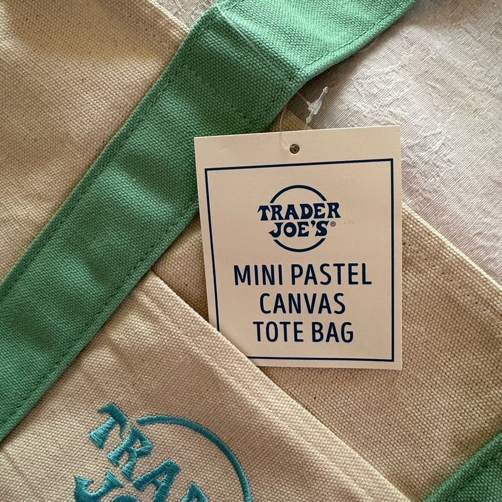 Trader Joe’s Mini Logo Tote Pastel Green Small Grocery Shopping Bag Canvas - Picture 6 of 7